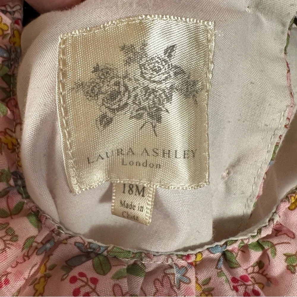 Laura Ashley London Sleeveless Dress Floral Ruffled Lined Buttons Pink 18 Months